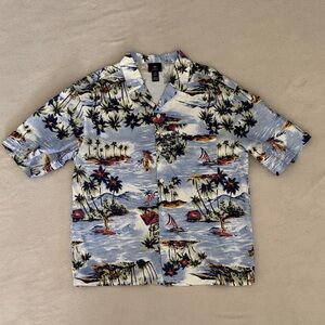 H&M Tropical Print Blue Hawaiian Button Up Short Sleeved Shirt Men's Size MD